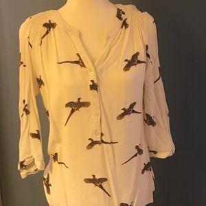 Joules Cream Pheasant Print Blouse SZ 10